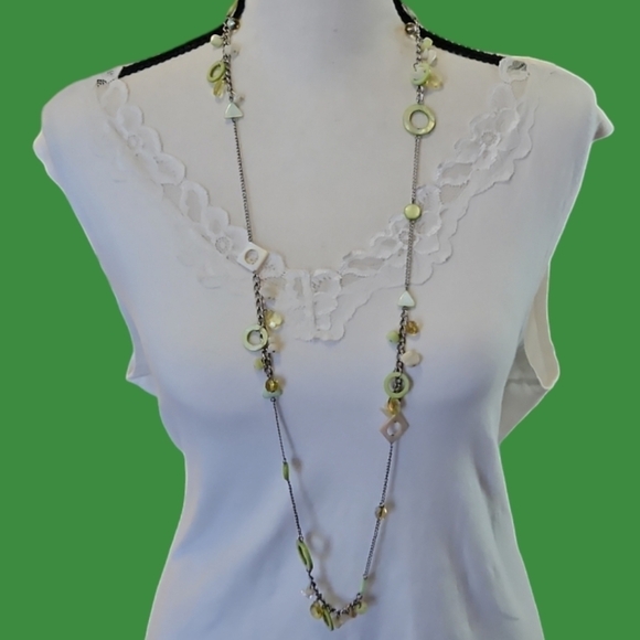Vintage 1990s Geometric Shell Beaded Long Chain Sweater Necklace - Picture 1 of 7